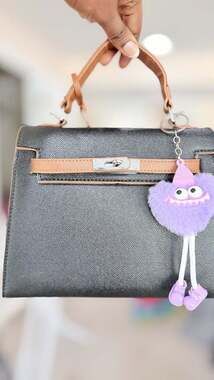 Minimalist Two-Tone Faux Leather Structured Top Handle Handbag with Purple Monst